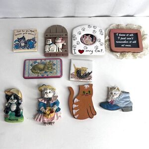 Cat Refrigerator Magnet LOT Bundle of 10 Vintage Cottage Core Granny Core